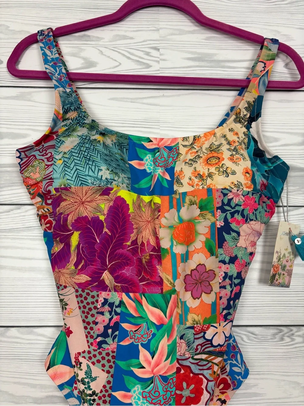 Johnny Was Barcelona patchwork one piece swimsuit size XL NWT - Picture 6 of 10